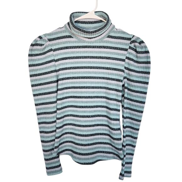 Maeve Anthropologie Striped Ribbed Turtleneck Knit Top S Casual Cozycore - Picture 1 of 7